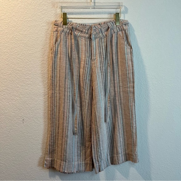 Women’s Democracy pink striped linen wide leg pull on pants size 2 - Picture 1 of 5
